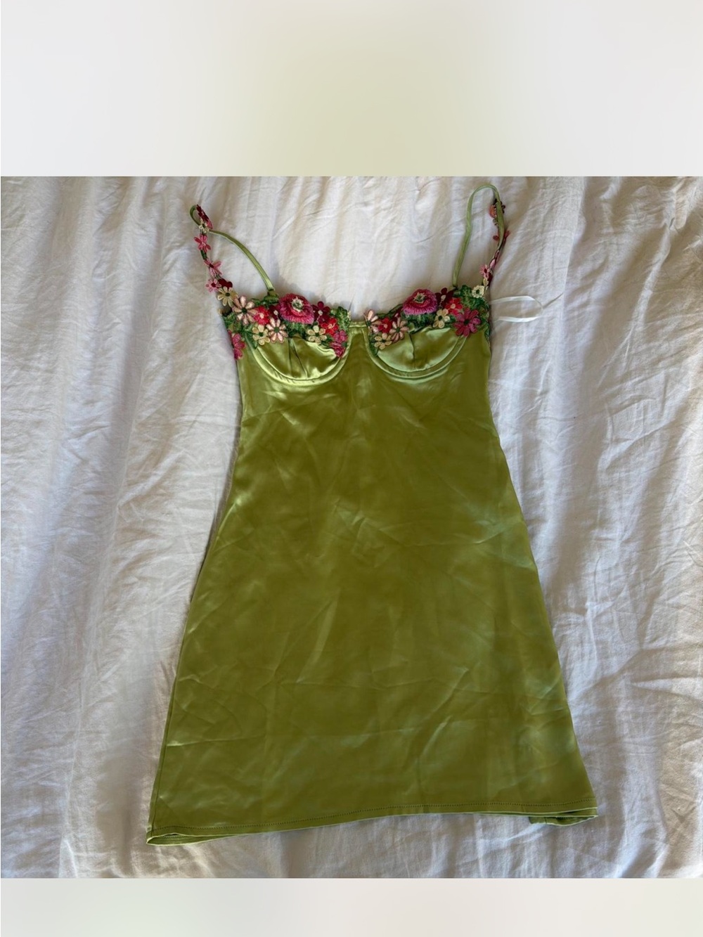 Princess Polly Olive Satin Floral-Trim Slip never worn
